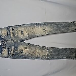 Preme mens distressed ripped white wash straight leg jeans sz 30x32